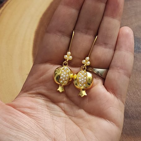 Pomegranate Shape Golden Earrings with White Pearl Accents - Image 4