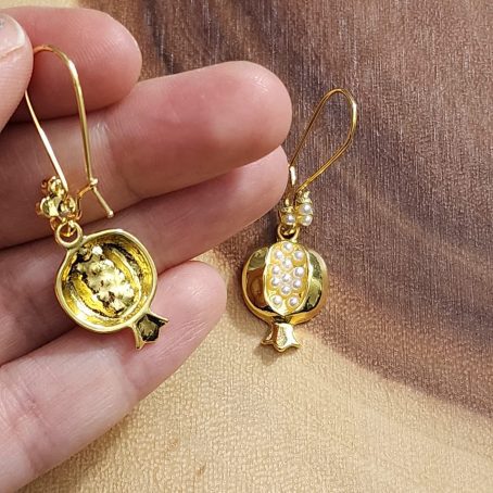 Pomegranate Shape Golden Earrings with White Pearl Accents - Image 2