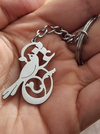 Persian Love Calligraphy Keychain in Stainless Steel with Bird Pendant