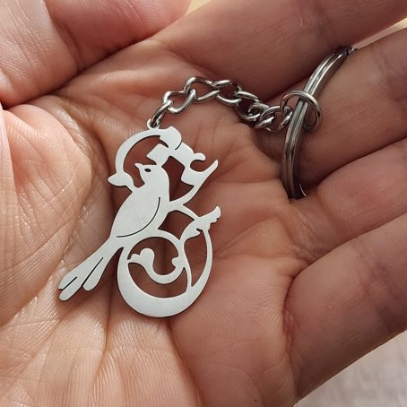 Persian Love Calligraphy Keychain in Stainless Steel with Bird Pendant - Image 2