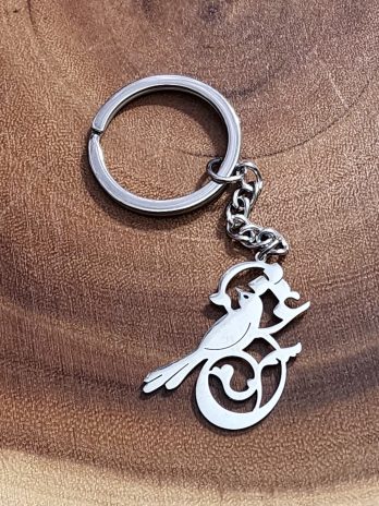 Persian Love Calligraphy Keychain in Stainless Steel with Bird Pendant