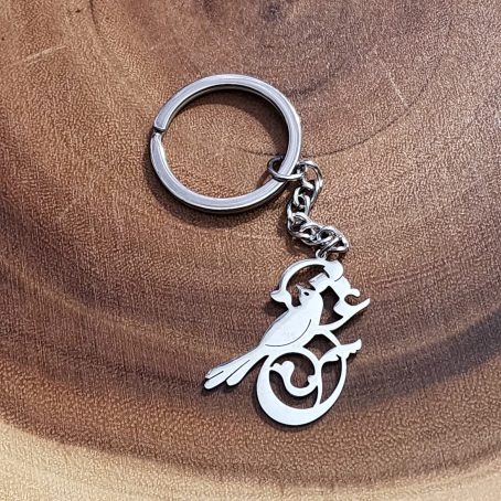 Persian Love Calligraphy Keychain in Stainless Steel with Bird Pendant