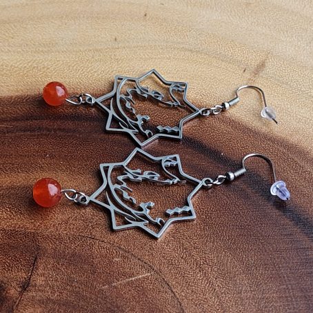 Star Shape Stainless Steel Earrings with Persian Love Poem & Natural Stone Dangle - Image 2