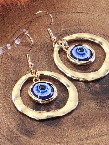 Round Devil’s Eye Earrings – Gold-Tone Stainless Steel | Bold & Protective Jewelry