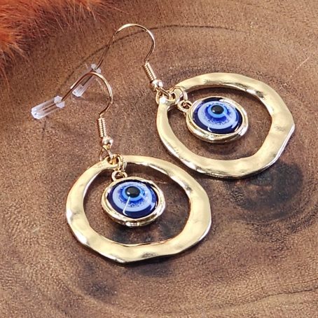 Round Devil's Eye Earrings - Gold-Tone Stainless Steel | Bold & Protective Jewelry - Image 2