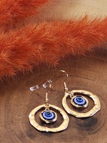 Round Devil’s Eye Earrings – Gold-Tone Stainless Steel | Bold & Protective Jewelry