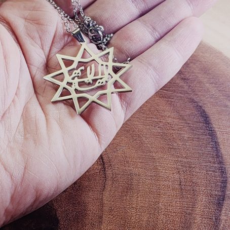 Ya Bahá’u’l-Abhá Necklace – Nine Point Star with Calligraphy in Stainless Steel Silver - Image 3