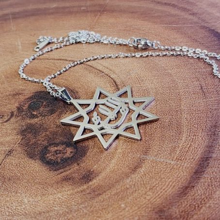 Ya Bahá’u’l-Abhá Necklace – Nine Point Star with Calligraphy in Stainless Steel Silver - Image 2